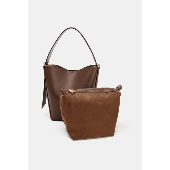 ZARA Brown Faux Leather Combination Bucket Bag - Picture 10 of 12